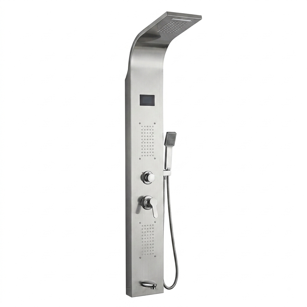 Stainless Steel Thermostatic Shower Panel with Digital Screen – SS Long H/D 5-Function Rainfall Shower Column