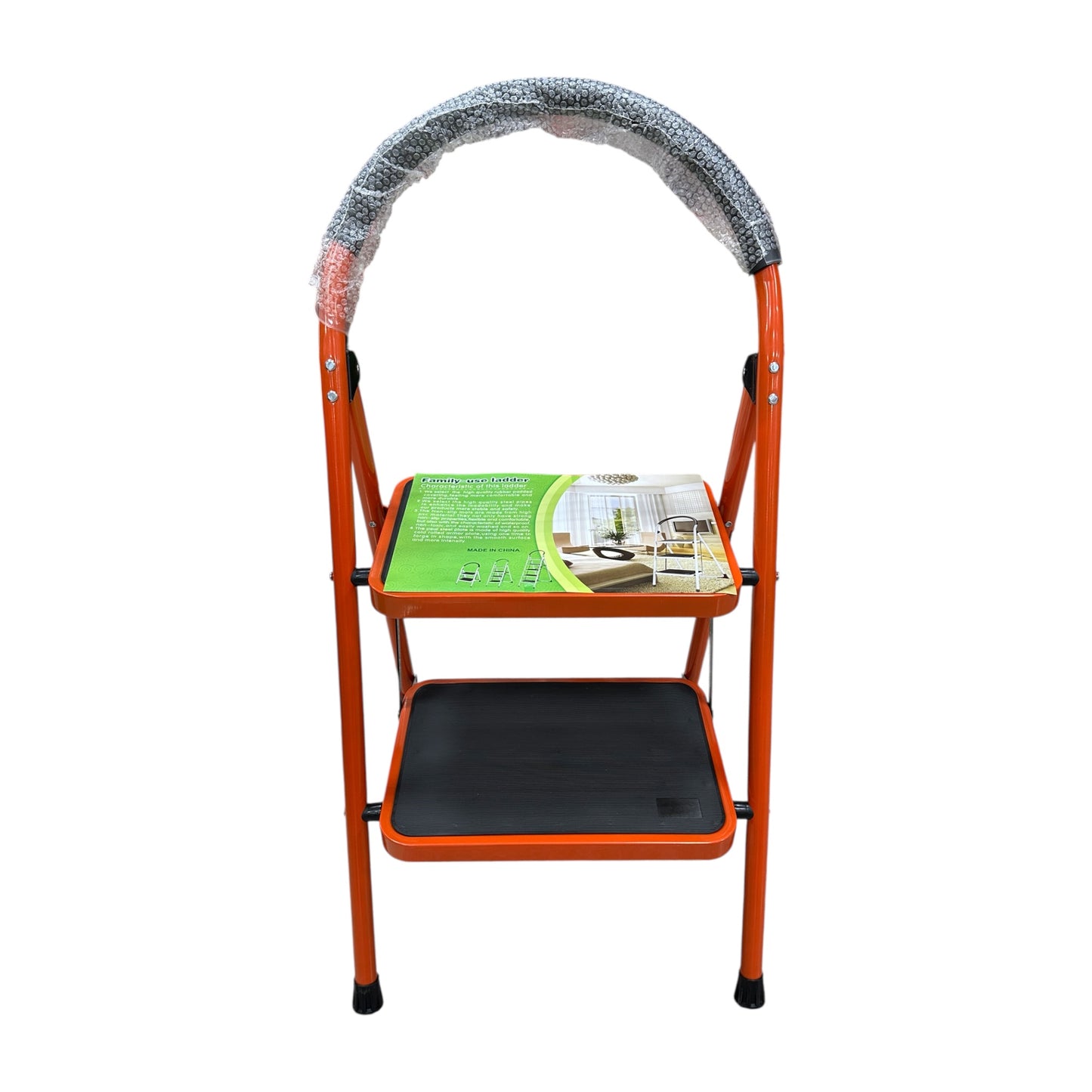 Side profile of the Heavy-Duty Ladder 2-Step by SOMA, highlighting the non-slip step surface and compact design for easy storage.