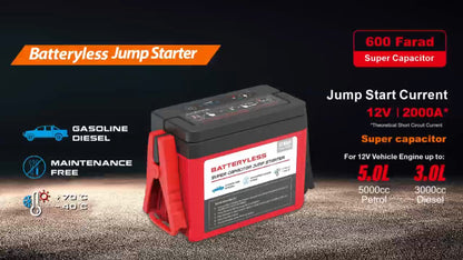 Batteryless Super Capacitor Jump Starter – Ultra-Safe Car Engine Booster (12V) [1 YEAR WARRANTY]