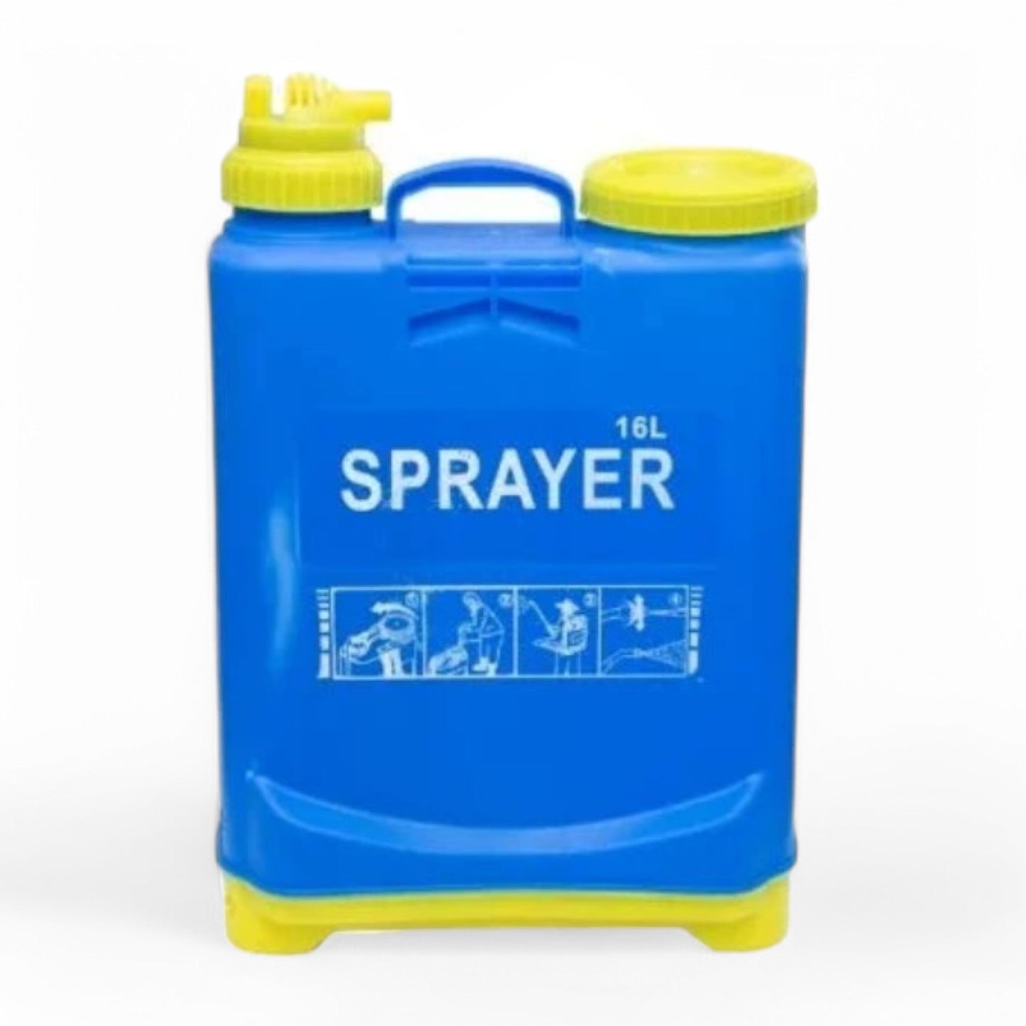Hand Pressure Sprayer Kanspack in vibrant blue and yellow design, featuring a 16L capacity and ergonomic design for efficient and controlled spraying for gardening tasks.