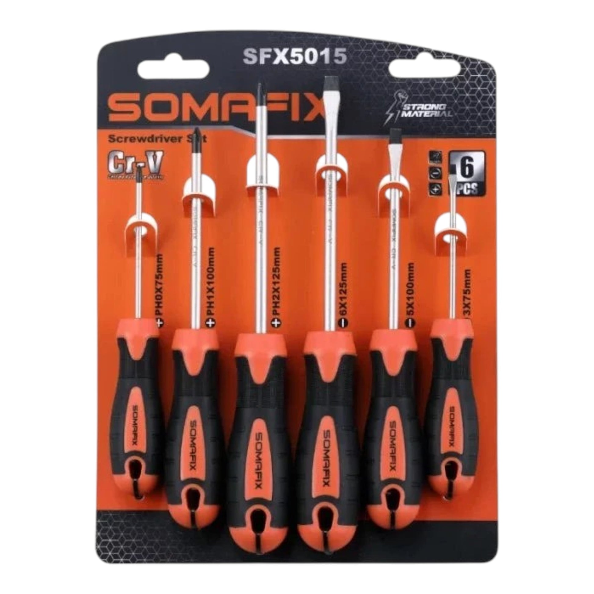 Screw Driver 6pcs SFX5015 Somafix toolset featuring six precision-engineered screwdrivers with ergonomic handles, ideal for industrial use.