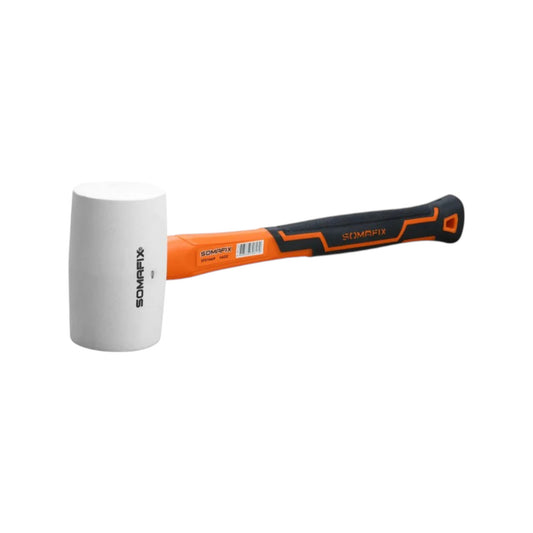 Rubber Mallet White Somafix with ergonomic non-slip handle and shock-absorbing rubber head, ideal for construction and crafting projects.