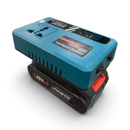 Portable Multifunction Intelligent Inverter — 21V Lithium Battery, AC Socket & USB Ports, Digital Display