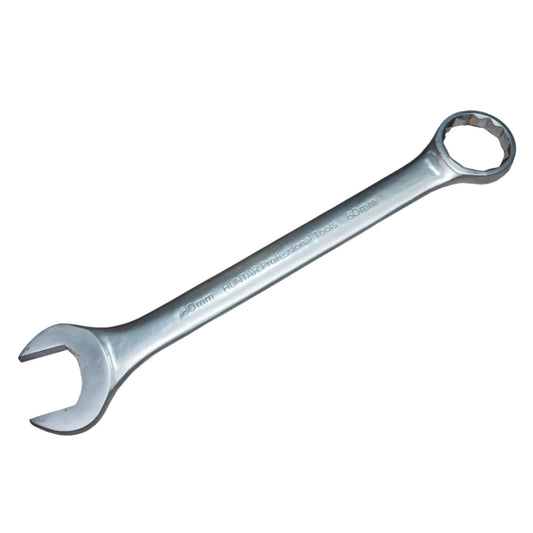 Huntar 15-Inch Premium Combination Spanner showcasing its robust design and polished finish, ideal for mechanical tasks and featuring both open and closed end for versatile use.