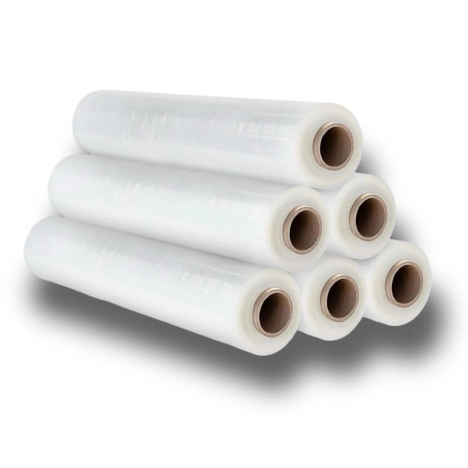 Clear stretch film, weighing 1 kg, featuring 6 rolls each 50cm wide, ideal for securely packaging and protecting items.