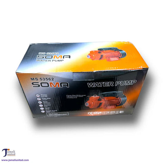 Water Pump 1/2 Hp MS53562 Soma packaging showing specifications and features for efficient water movement.