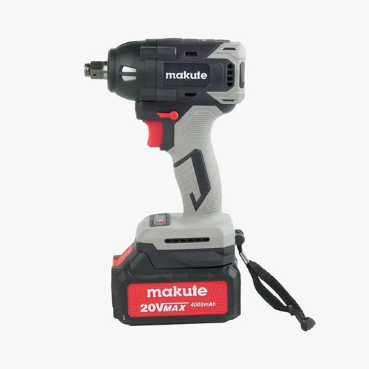 Makute CW003-BL 20V Cordless Wrench, featuring a brushless motor, dual batteries, and a built-in LED work light, ideal for heavy-duty fastening tasks.