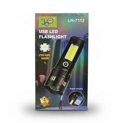 Rechargeable USB LED Flashlight LH-7112 – 3000M P100 Light