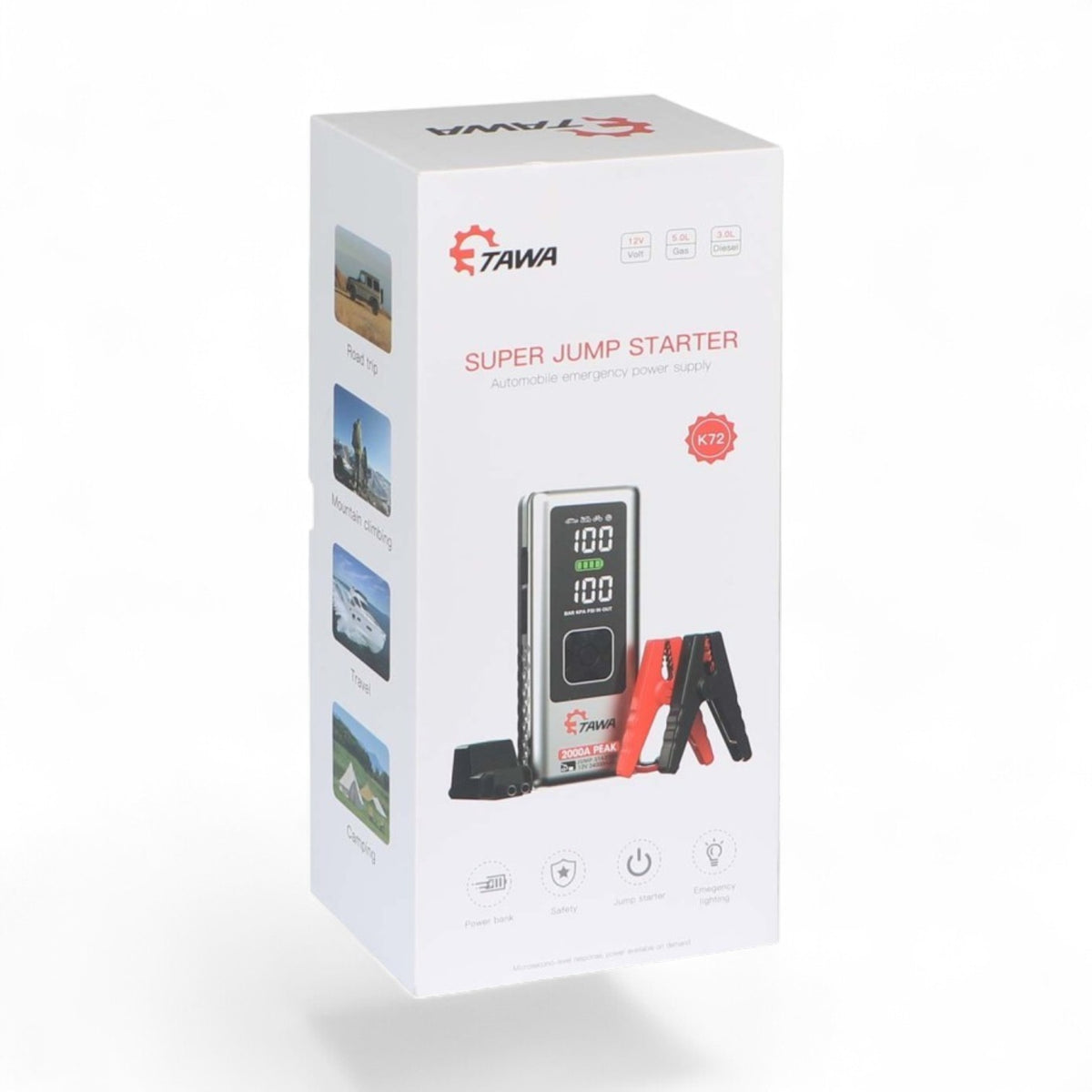 Tawa Super Jump Starter 2000A — K72, 24000mAh Power Bank, Air Compressor & Emergency Light (1 Year Warranty)