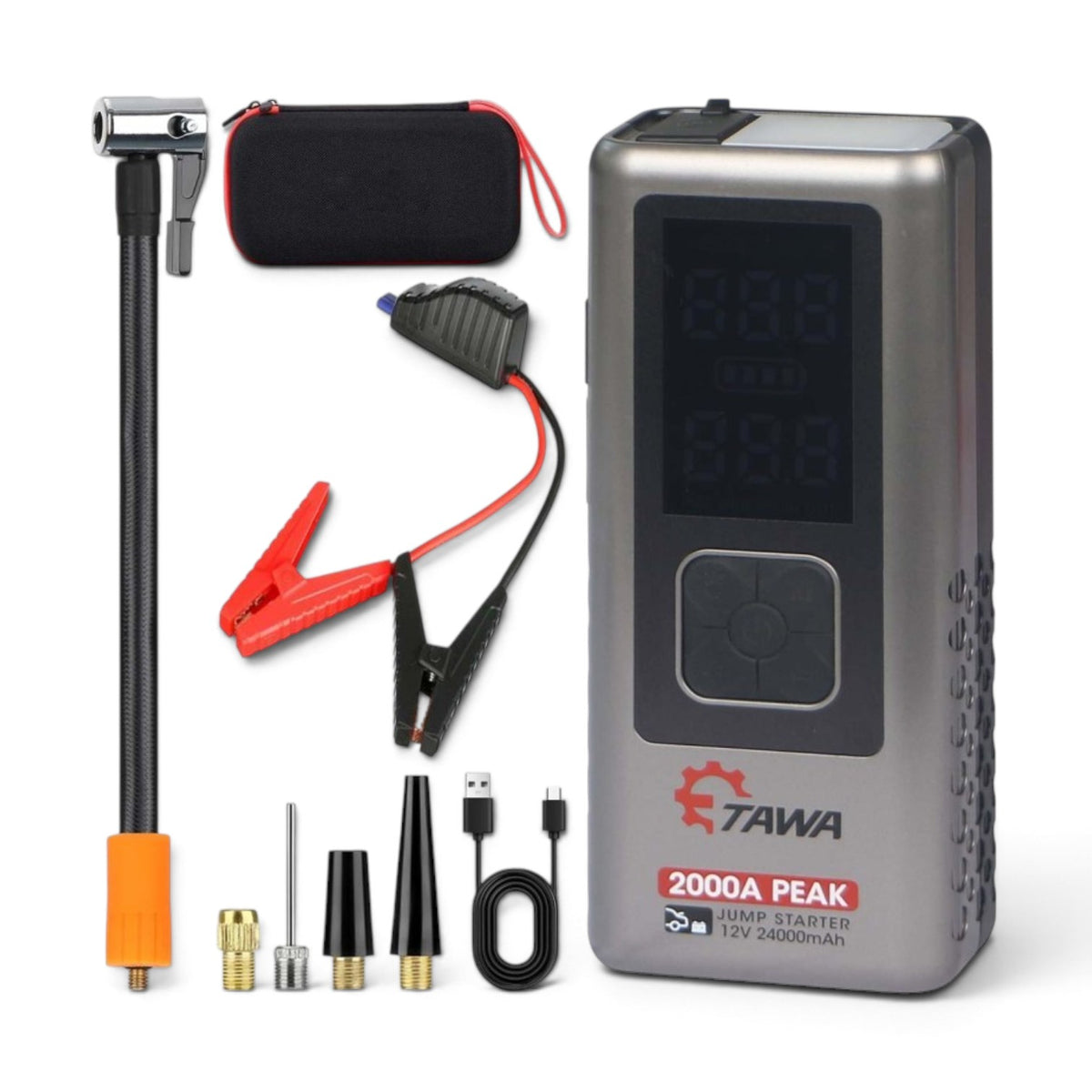 Tawa Super Jump Starter 2000A — K72, 24000mAh Power Bank, Air Compressor & Emergency Light (1 Year Warranty)