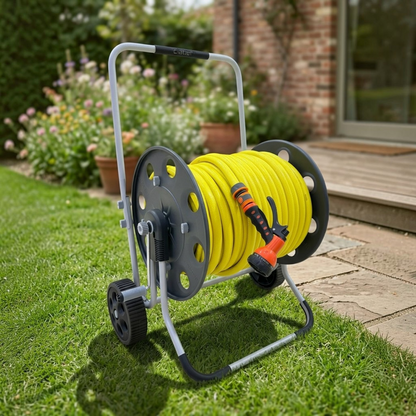 Claber Metal Profy Hose Reel Cart & Dalia 3/4" 50m Garden Hose Bundle